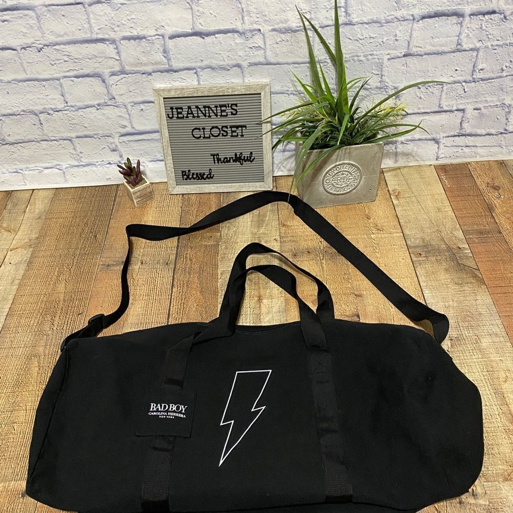 Carolina Herrera Bad Boy black duffle bag gym sport weekender overnight